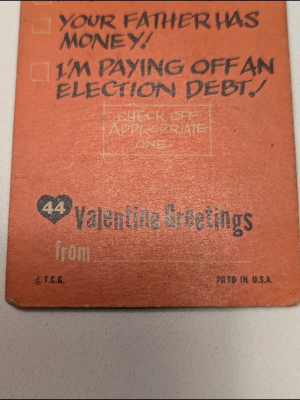 PSA 44 1961 TOPPS GIANT FUNNY VALENTINES #44  I LIKE YOU BECAUSE PRINTED IN USA